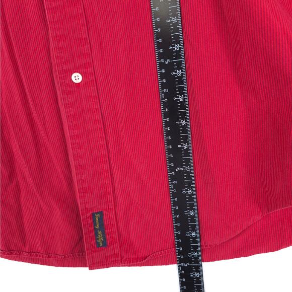 Vtg Tommy Hilfiger Shirt Mens L Red Stripe Cotton Button Down Preppy 90s Classic - Picture 7 of 8